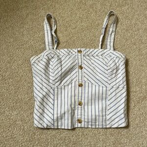 Abercrombie & Fitch Blue and White Striped Button-Front Crop Tank